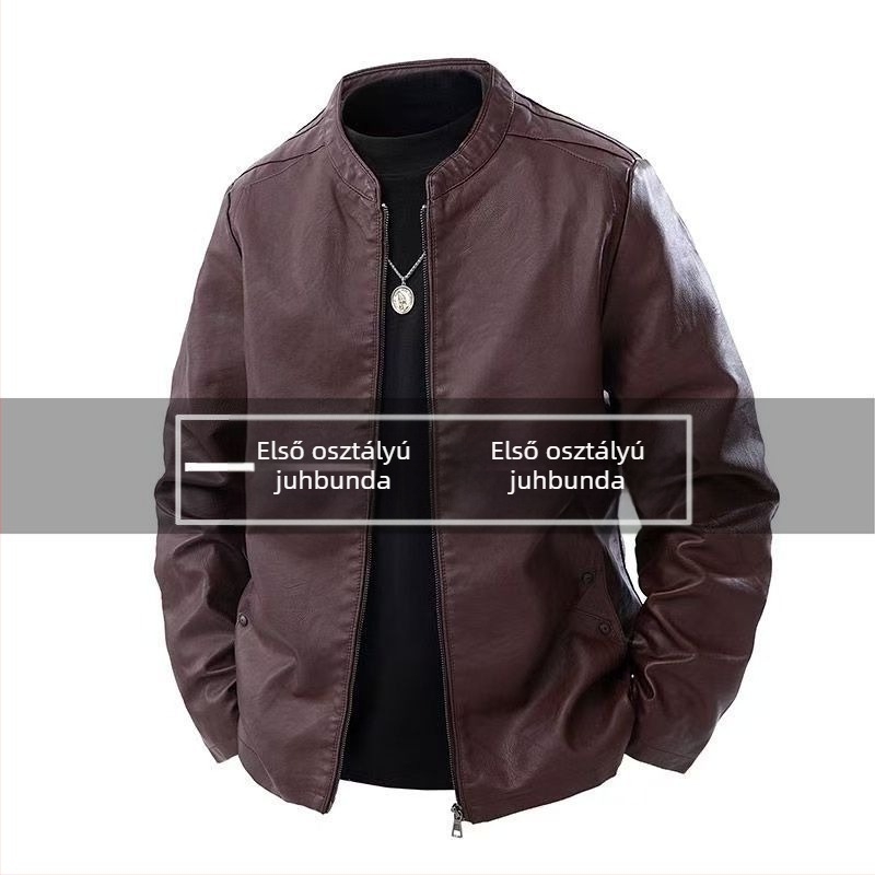 Férfi bőrdzseki álló gallérral, cipzáras záródás, természetes báránybőr, karcsúsított szabás, ultra- rövid hossz ≤ 40 cm