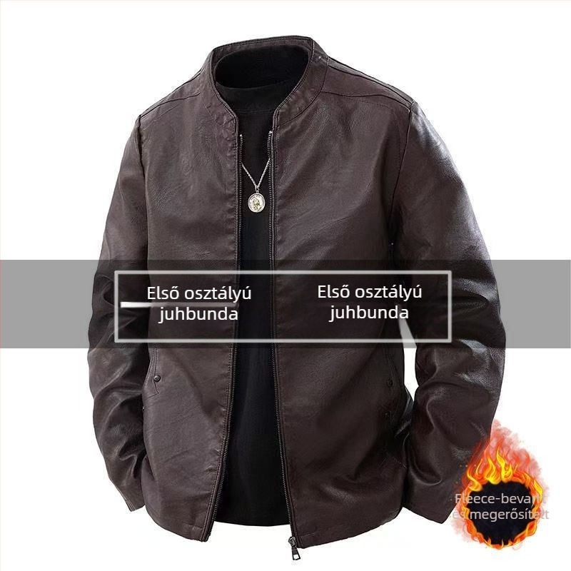 Férfi bőrdzseki álló gallérral, cipzáras záródás, természetes báránybőr, karcsúsított szabás, ultra- rövid hossz ≤ 40 cm