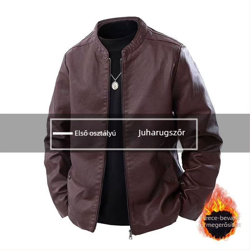 Férfi bőrdzseki álló gallérral, cipzáras záródás, természetes báránybőr, karcsúsított szabás, ultra- rövid hossz ≤ 40 cm