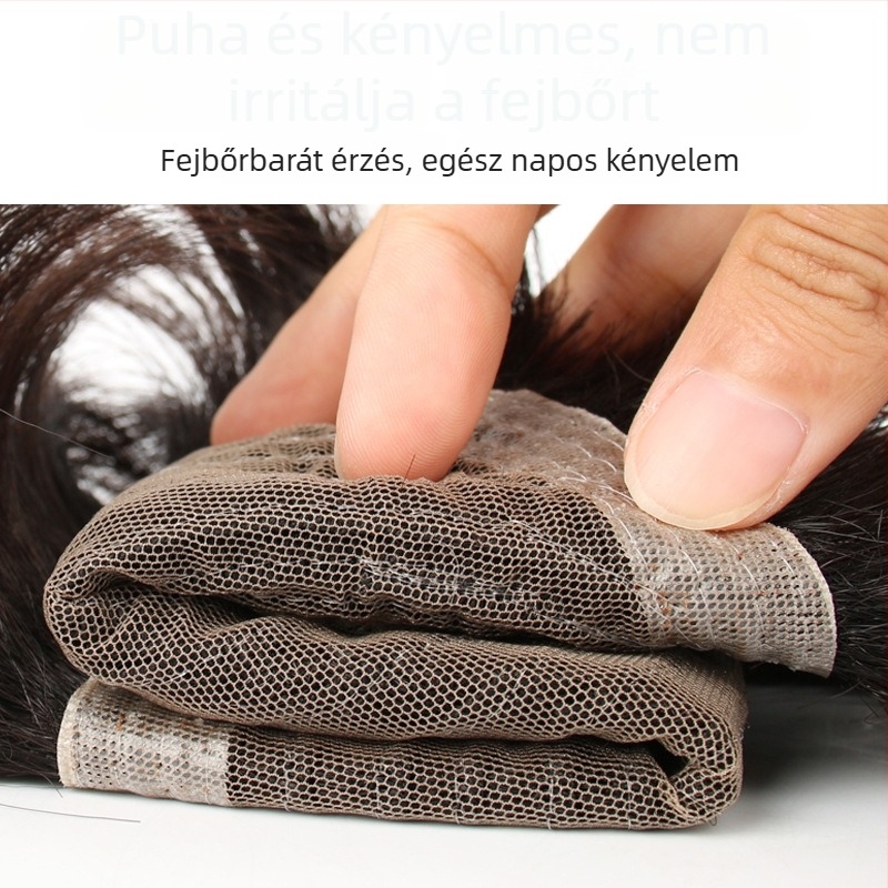 Férfi ragasztós hajrész a fejtetőre, valódi emberi hajból, zökkenőmentes, természetes megjelenés