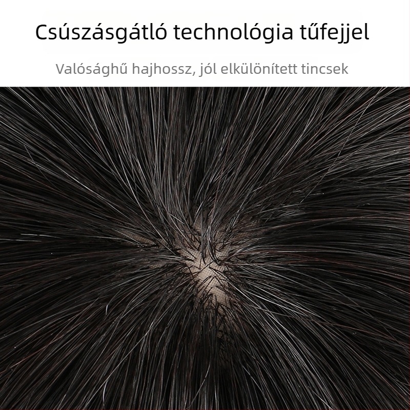 Férfi ragasztós hajrész a fejtetőre, valódi emberi hajból, zökkenőmentes, természetes megjelenés