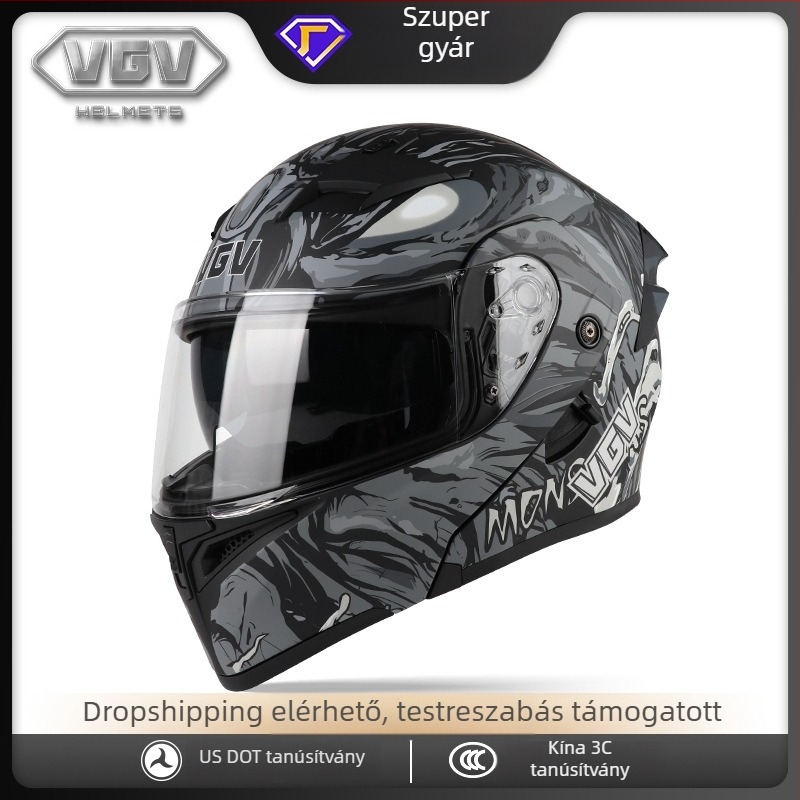 VGV teljes arcú motorkerékpár sisak, ABS anyag, 3C tanúsított, egész éves használatra, felnőtteknek