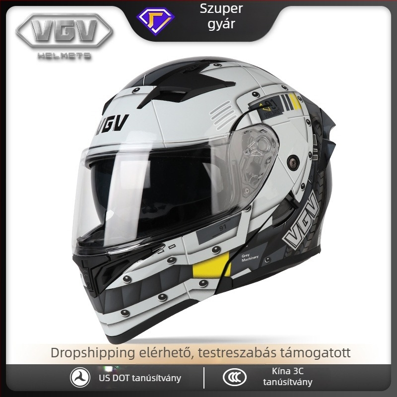 VGV teljes arcú motorkerékpár sisak, ABS anyag, 3C tanúsított, egész éves használatra, felnőtteknek