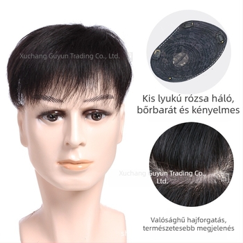 Férfi fej tetejére szánt topper, valódi emberi hajból, rövid hosszúságú, festhető, könnyű és láthatatlan