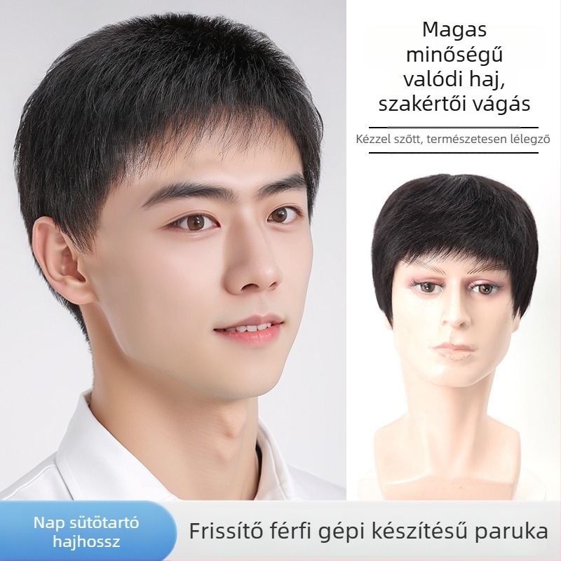 Férfi paróka – rövid haj, természetes emberi haj, mechanikus kivitelezés, festhető és permanensre tehető