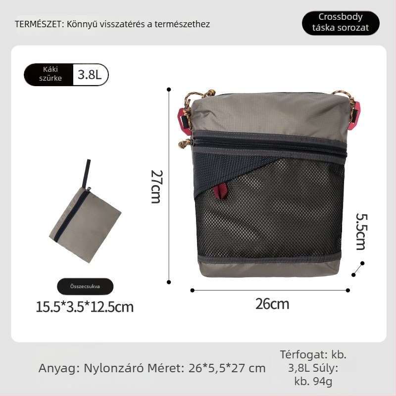 Túrákhoz viselhető kereszttest táska: ultrakönnyű nylon, nagy kapacitás, vízálló, összecsukható, casual vállpánt