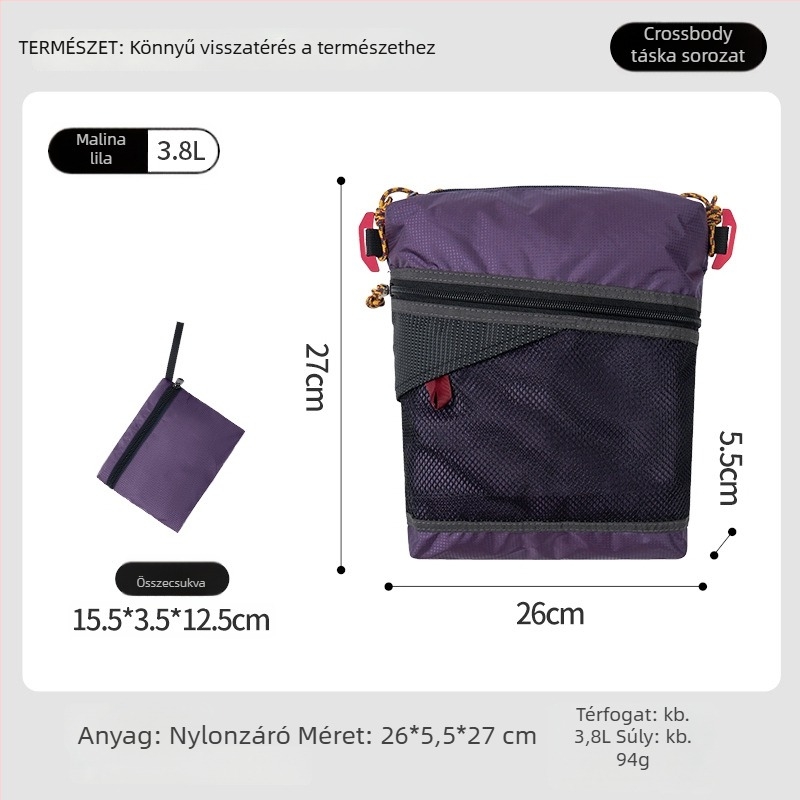Túrákhoz viselhető kereszttest táska: ultrakönnyű nylon, nagy kapacitás, vízálló, összecsukható, casual vállpánt