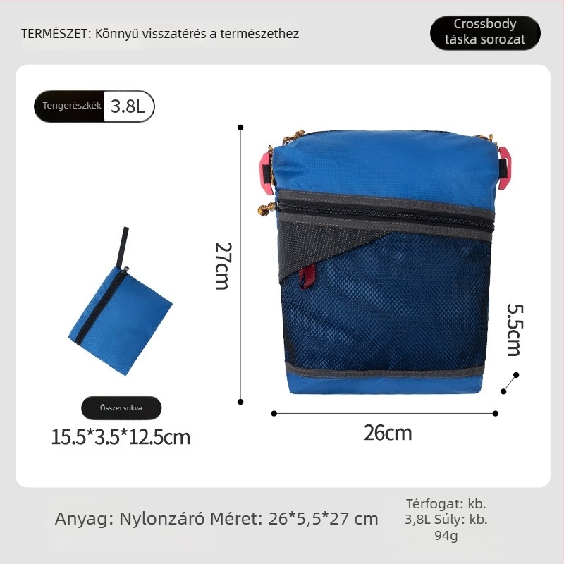 Túrákhoz viselhető kereszttest táska: ultrakönnyű nylon, nagy kapacitás, vízálló, összecsukható, casual vállpánt
