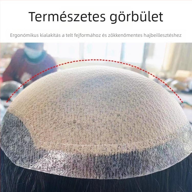 Férfi paróka valódi emberi hajból, teljesen kézzel szőtt, rövid fazon, festhető és perm-kezelhető.