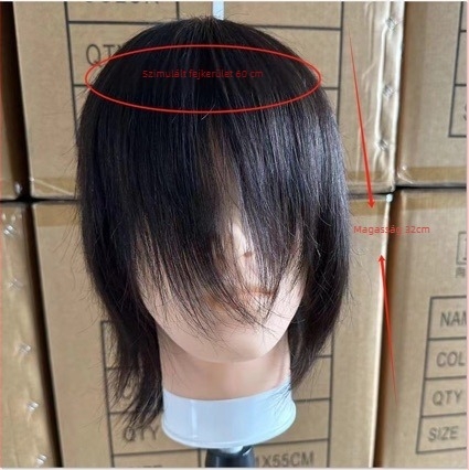 Férfi paróka emberi hajból, rövid hajhosszal, teljesen kézzel szőtt, festhető és dauerolható