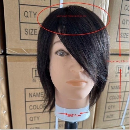 Férfi paróka emberi hajból, rövid hajhosszal, teljesen kézzel szőtt, festhető és dauerolható