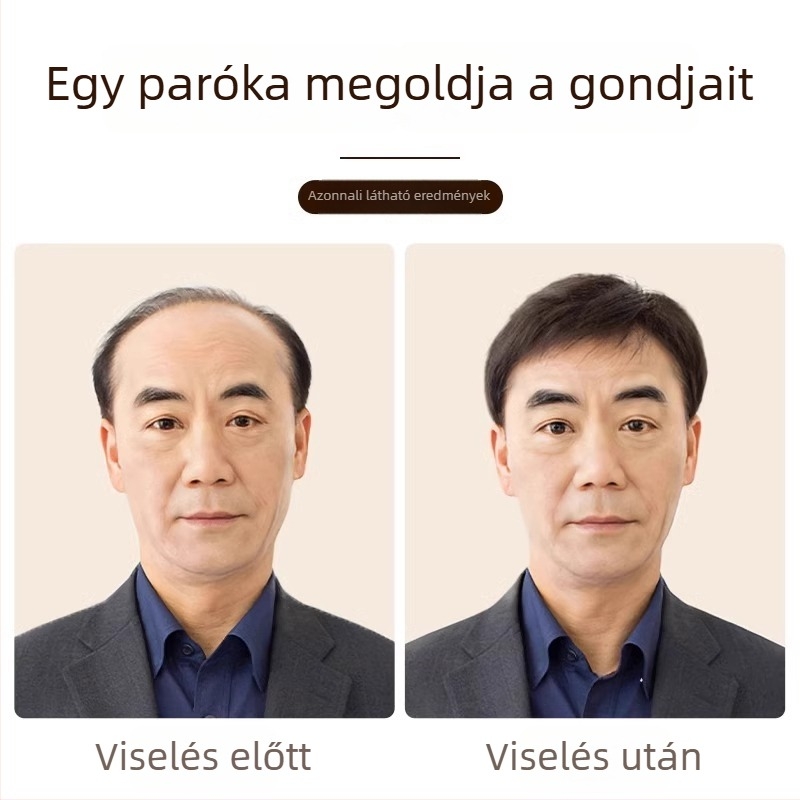 Férfi rövid hajú paróka oldalsó elválasztással, természetes emberi hajból készült paróka középkorú férfiaknak, stílusos és élethű idős apáknak, könnyű