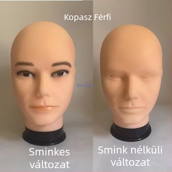 Zárt szájú férfi manöken fej, sminkelt és smink nélküli változatok, nagy fejkerület, paróka felhelyezésére és hajvágásra