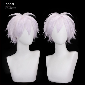 Carnoth Gojo Satoru cosplay paróka a Jujutsu Kaisenból, lilás-lila rövid göndör haj, anime paróka