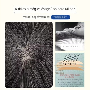 Férfi valódi hajból készült paróka, kézzel szövött, könnyű és lélegző, ősz haj fedése, modell 1253