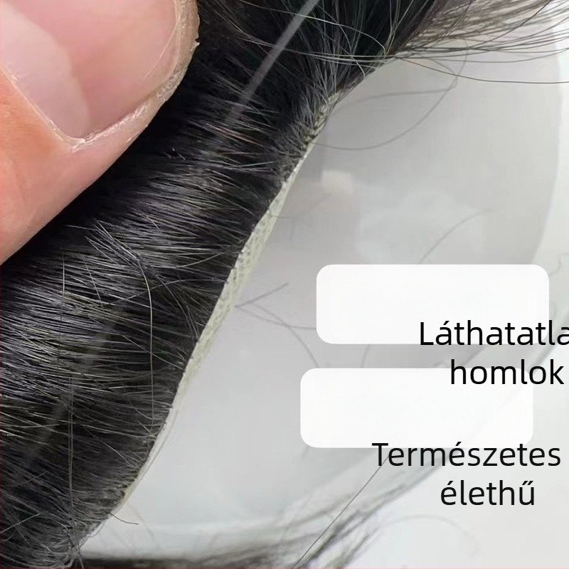 Férfi kézzel szőtt teljes paróka valódi emberi hajból, középhosszú, festés vagy dauer nélkül, növeli a haj volumenét
