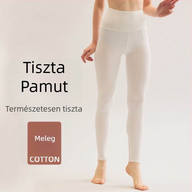 Női varrás nélküli termikus nadrág, bokáig érő, magas derék, 100% pamut