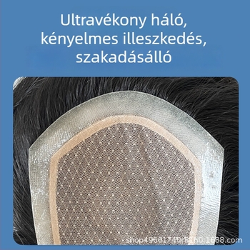 Férfi paróka: kézzel szőtt természetes emberi hajból, elülső ragasztóval és hátsó csattal, rövid fekete haj