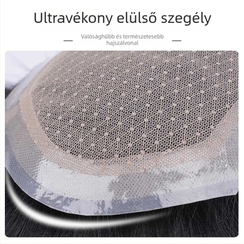 Férfi hajdarab a fejtetőre, teljesen valódi hajból, kézzel szőtt, 60-hálós háló, láthatatlan hajvonal, élethű és természetes