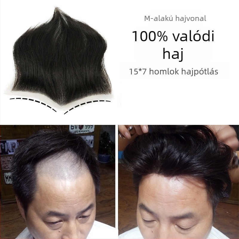 Férfi paróka - Valódi emberi haj, rövid, teljesen kézzel készített, festhető, javítja az arc vonalait és növeli a haj volumenét