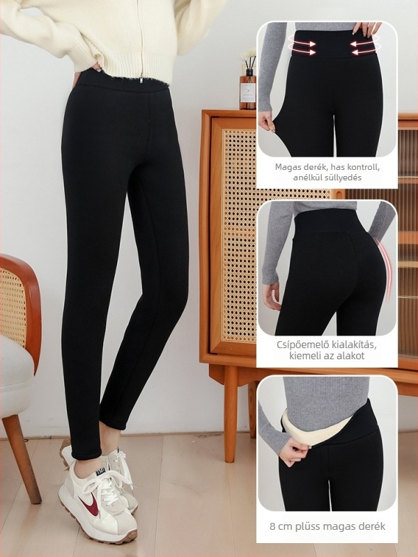 Női pamut leggings fleece belsővel, vastag és meleg, magas derekú, téli viselet, plusz méret