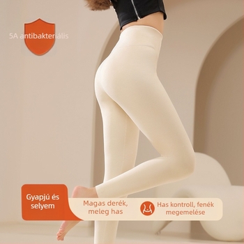 Női kasmír-selyem magas derekú leggings, dupla réteg, 9/10 hossz, egyszínű, meleg