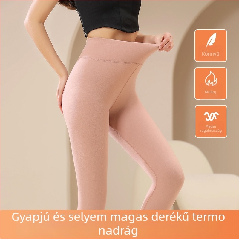 Női kasmír-selyem magas derekú leggings, dupla réteg, 9/10 hossz, egyszínű, meleg