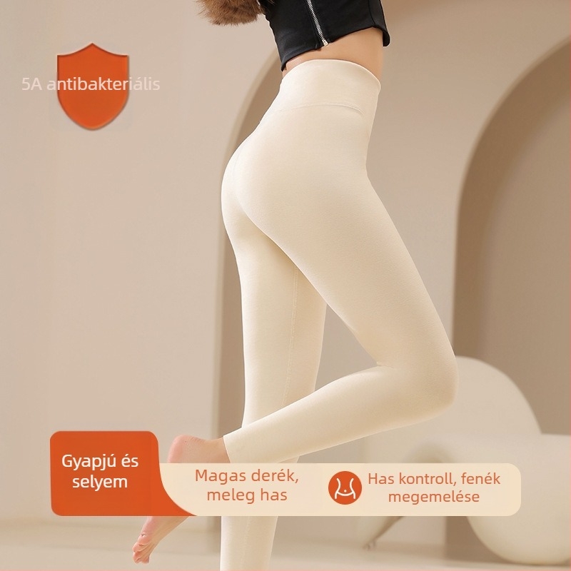 Női kasmír-selyem magas derekú leggings, dupla réteg, 9/10 hossz, egyszínű, meleg