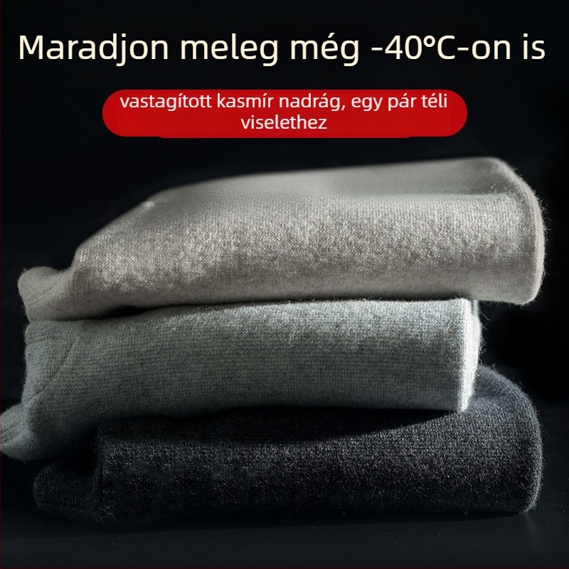 Kasmír melegítő nadrágok, uniszex, magas derék, slim-fit, extra vastag