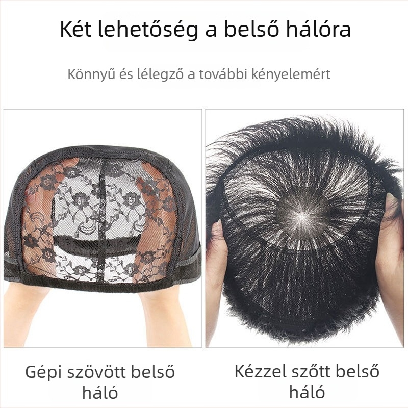 Férfiak számára teljes fejű paróka valódi hajból, rövid fazon, láthatatlan varratok nélküli, fedi az őszülő hajat