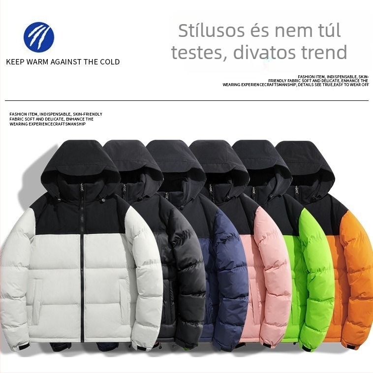 Férfi pamut-párnás kabát kapucnival, laza szabás, elöl cipzár, poliészter töltet, poliészter bélés