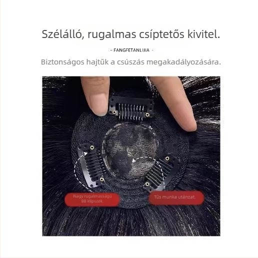 Férfi paróka-darab teljes valódi hajból, fehér haj fedése, fejbőrön lévő hegek és kopasz foltok elfedése, egyenes haj, hosszúság 15 cm vagy 8 cm