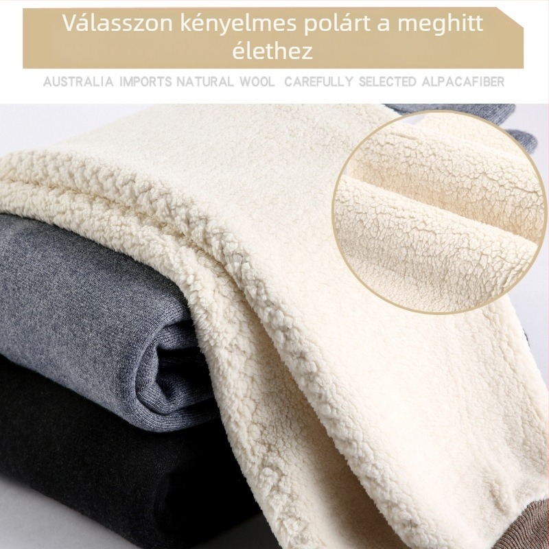 Téli magas derekú termosz nadrág nőknek és férfiaknak, fleeces bélés és báránygyapjú, dupla réteg, varrás nélküli, térdvédővel