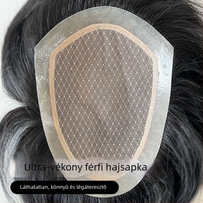 Férfi paróka valós emberi hajból, kézzel szőtt, rövid hosszúságú, festhető, kopaszodást fed