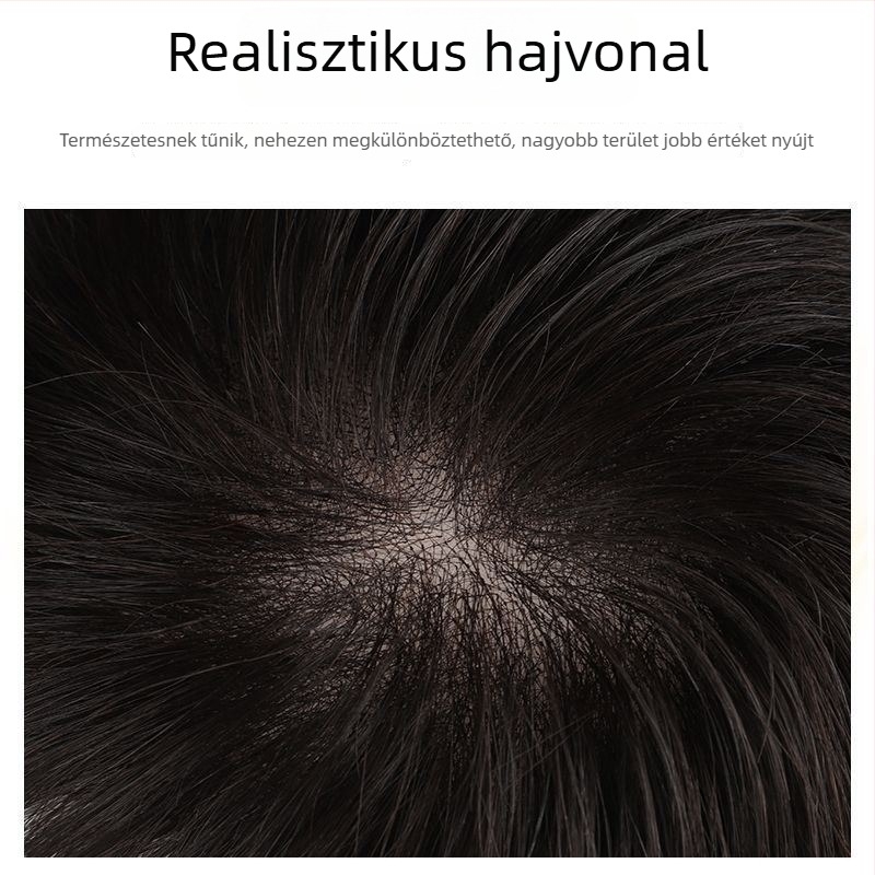 Férfi rövid hajú paróka valódi hajból, varrat nélküli, láthatatlan, elegáns megjelenés, koronán növeli a volument