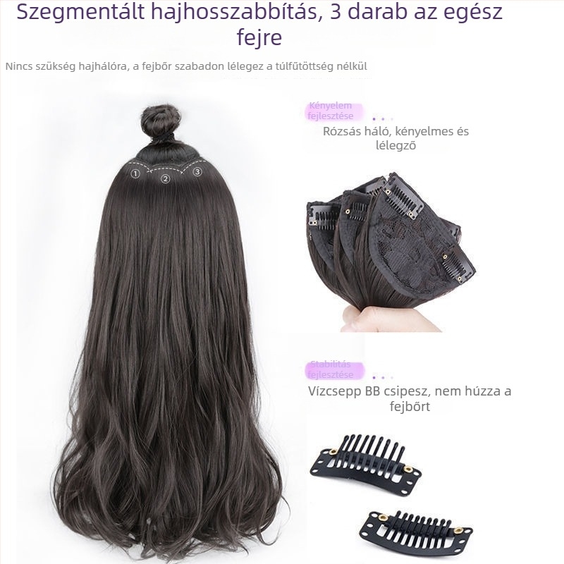 Női paróka, hosszú, volumenes hullámos hajhosszabbító, 60 cm, magas hőállóságú rostok, két klipszes rögzítés