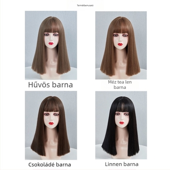 Paróka, hosszú egyenes haj frufruval, modell 508JQ, koreai stílus, magas hőálló rost