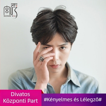 Férfi középen elválasztott paróka, koreai stílusú, dús, természetes és élethű, láthatatlan és nyom nélküli; emberi hajból; mechanikus feldolgozás; modell: középső rész paróka; minden arctípushoz és bőrtónushoz illik; márka Yanzhizhuo
