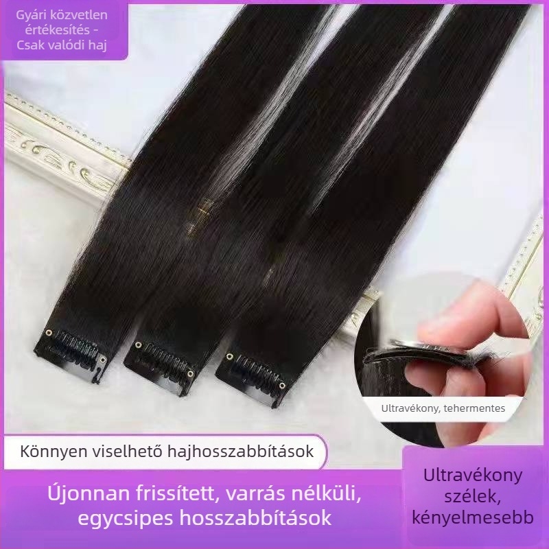 Valódi hajból készült parókadarab, varrat nélküli, egy darabból álló, láthatatlan frufru, hosszú egyenes haj