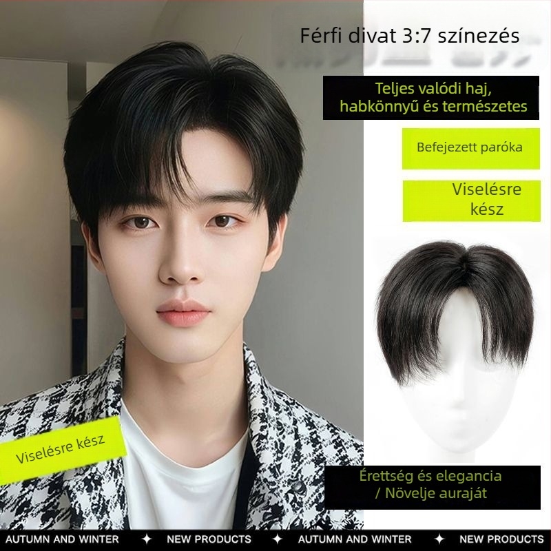 Férfi paróka, rövid egyenes haj, 8–10 cm hosszú, hajcsere blokk, emberi haj (8–10 cm hosszú, rövid, egyenes, emberi haj, hajcsere blokk, festhető és formázható)