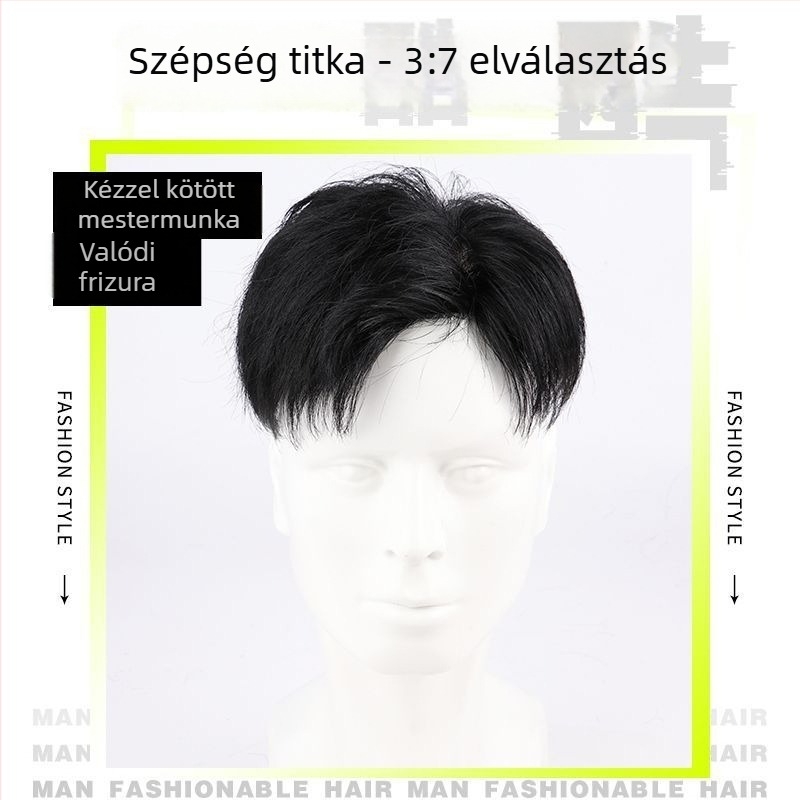 Férfi paróka, rövid egyenes haj, 8–10 cm hosszú, hajcsere blokk, emberi haj (8–10 cm hosszú, rövid, egyenes, emberi haj, hajcsere blokk, festhető és formázható)