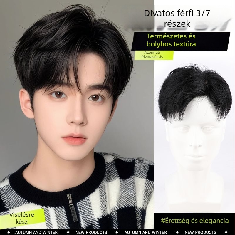 Férfi paróka, rövid egyenes haj, 8–10 cm hosszú, hajcsere blokk, emberi haj (8–10 cm hosszú, rövid, egyenes, emberi haj, hajcsere blokk, festhető és formázható)