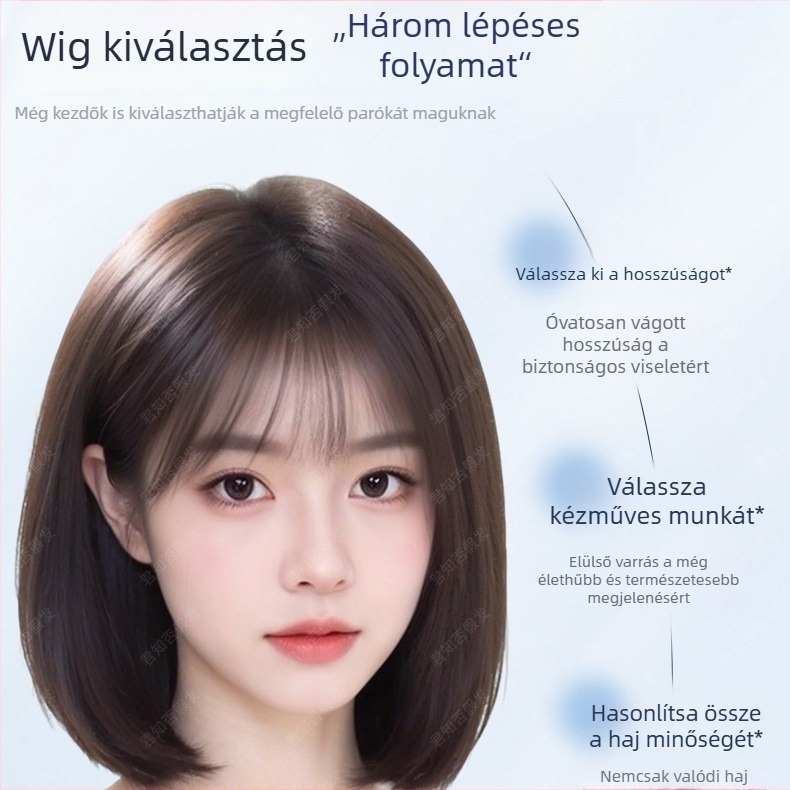 Valódi emberi hajból készült paróka, természetes stílus, egyenes frufru, festhető és permanens, gépesített feldolgozás