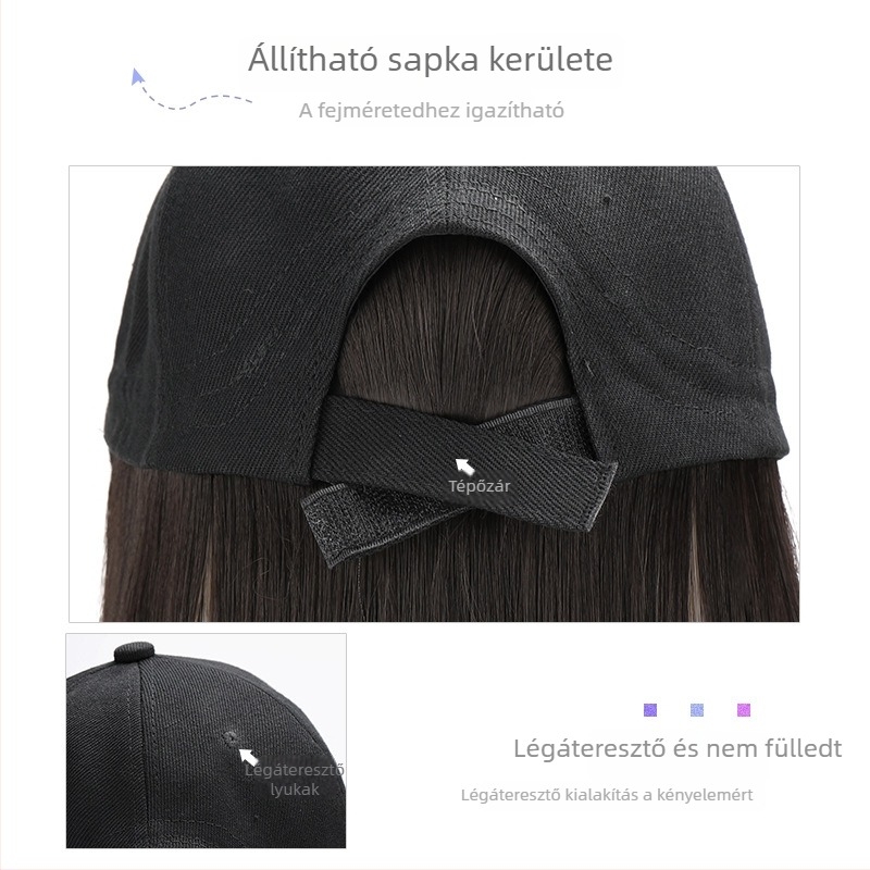 Hosszú, egyenes paróka beépített sapkával, gradient színű fekete, természetes megjelenés, teljes fejfedés, hőálló műszál