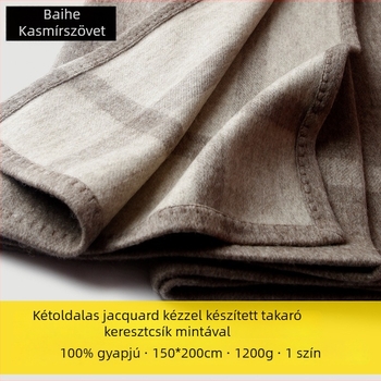 Gyapjú pléd, kétoldalas jacquard, keresztcsíkos minta, 1000–1499 g, egész éves használatra