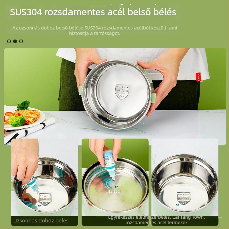 Renel 304 rozsdamentes acélból készült szigetelt ebédes doboz USB-fűtéssel, autóval kompatibilis, hordozható diákok és iroda számára