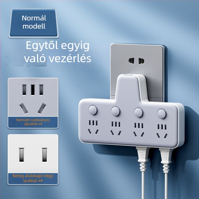 USB-portos elosztó éjjeli fényével, független kapcsolóval és idő kijelzővel, 10A, 220–250V