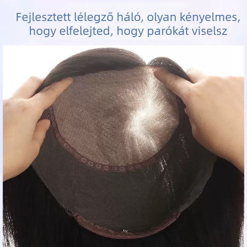 Női teljes fej paróka természetes stílusú, valódi hajból, kézzel kötött dupla tűzéssel, hosszú egyenes haj oldalsó frufnival, festhető és permelhető