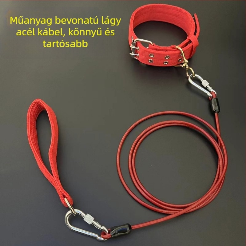 Kutyapóráz acéllánccal, anti harapás, nem visszahúzható, kiegészítő