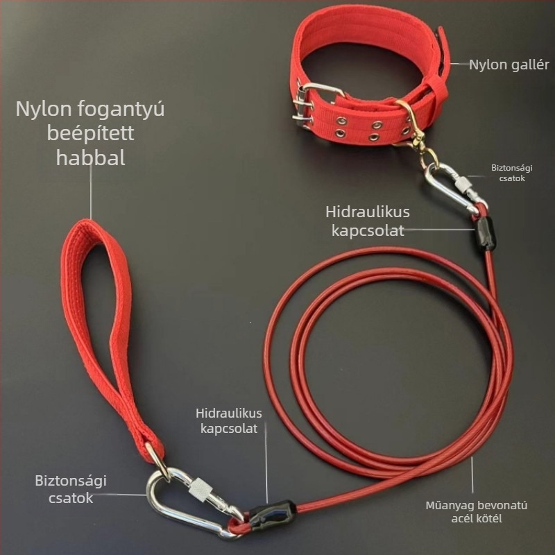 Kutyapóráz acéllánccal, anti harapás, nem visszahúzható, kiegészítő